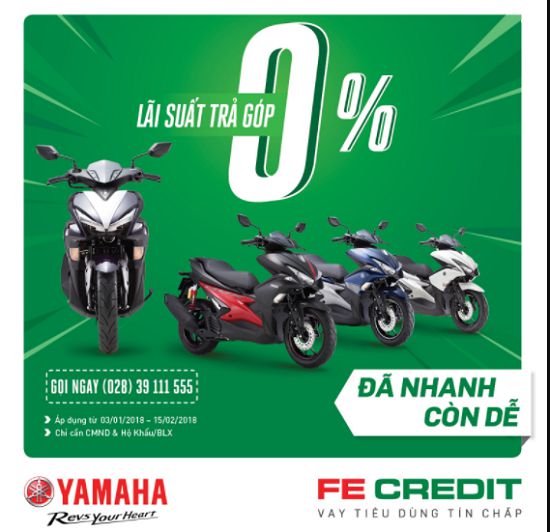 Mua xe Yamaha trả góp lãi suất 0% với FE Credit xe may tra gop yamaha